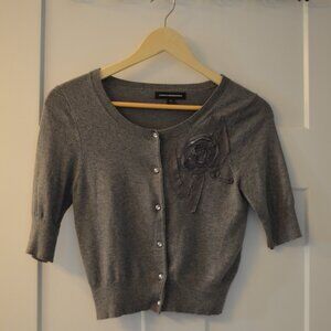 Womens Express S/S Cropped Rose Embellished Cardigan, XS